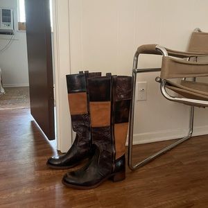 Frye Patchwork knee high boot womens 9